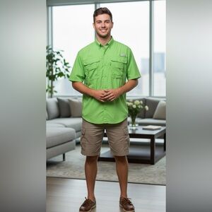 🎣 Columbia PFG Men's Short Sleeve Vented Fishing Shirt - Medium - Green